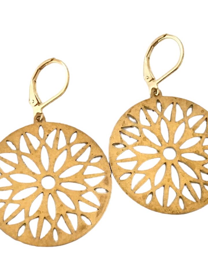 Pendientes de flores grandes de latón para venta al por mayor de Dreamspirit