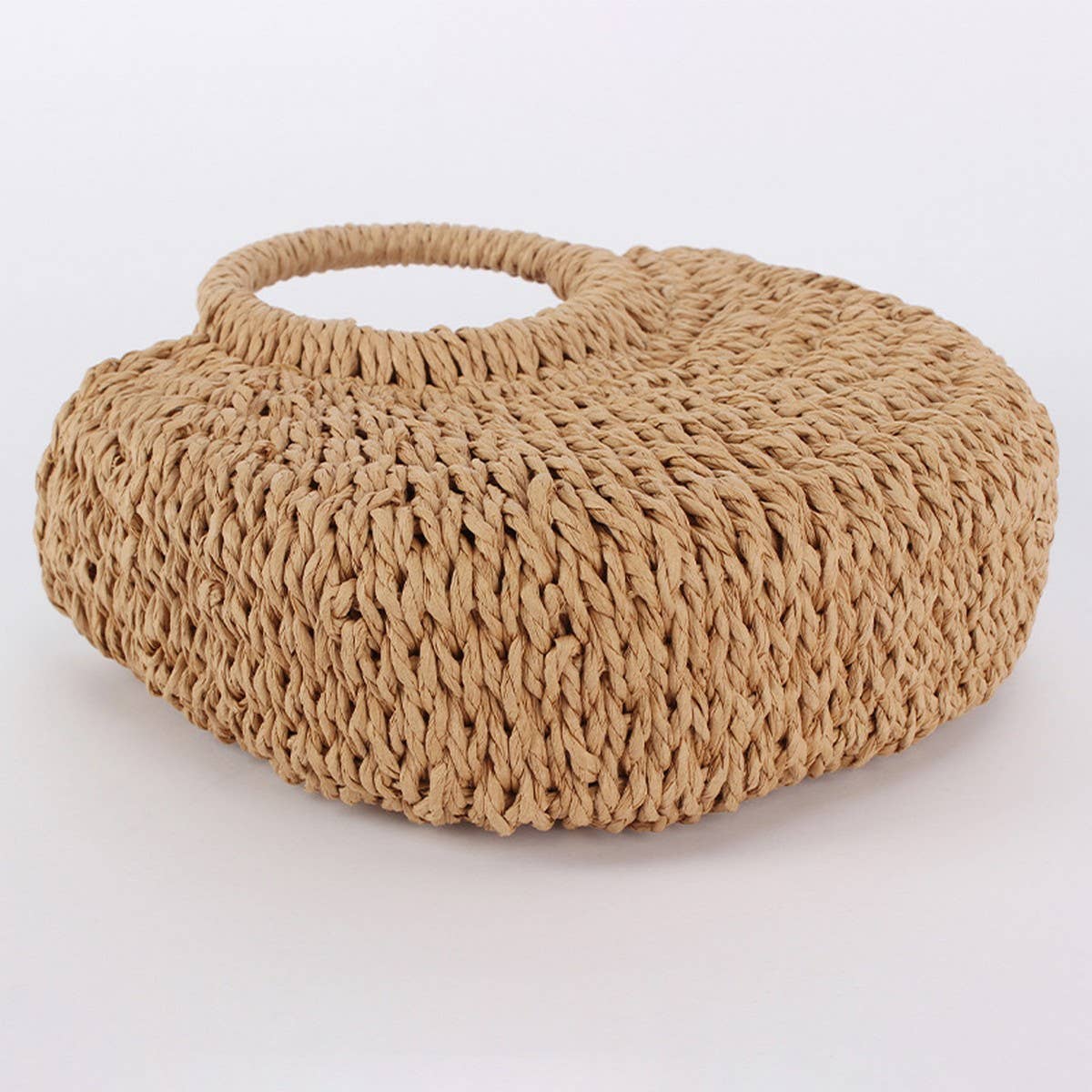 ACCITY - Wholesale Beach Bag - SOLID COLOR SEMI-CIRCLE HANDMADE STRAW BAG_CWAB46969