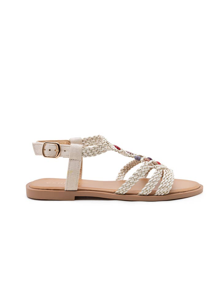 CEREZA - Vendita all'ingrosso Sandali - Donna - Sandali bassi intrecciati a mano con perline colorate in stile bohémien