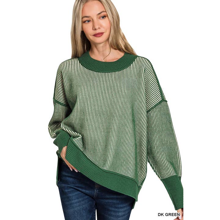 Style Up – wholesale Sweatshirt – Women's – EXPOSED SEAM TWO TONE SWEATER HI LOW SIDE SLITS2