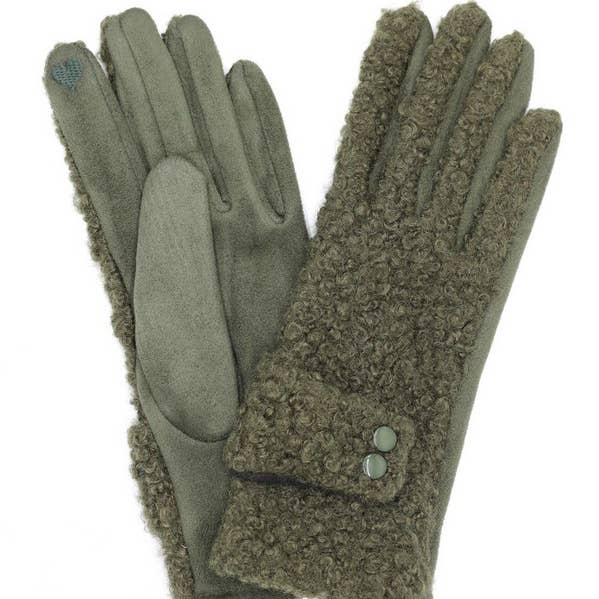 Shop Neighbors - Wholesale Gloves - Women's - New Teddy Sherpa Buttons Smart Touch Gloves0