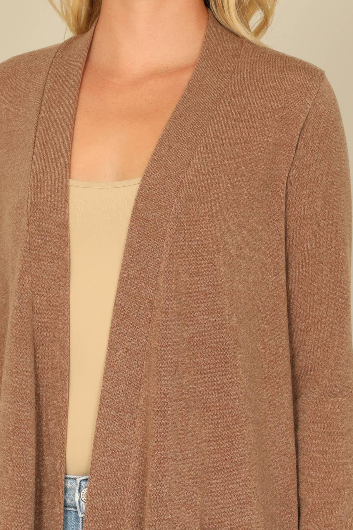 You & Me - Wholesale Cardigan - Women's - YMC30014V-SOLID LONG SLEEVE SIDE POCKET OPEN FRONT CARDIGAN9