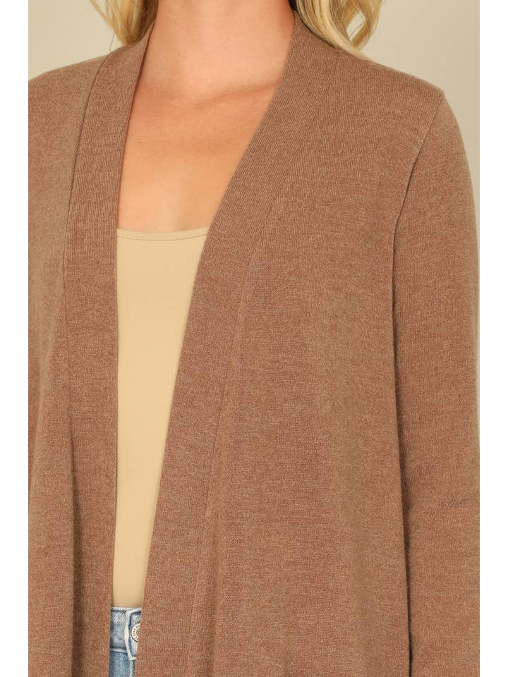 You & Me - Wholesale Cardigan - Women's - YMC30014V-SOLID LONG SLEEVE SIDE POCKET OPEN FRONT CARDIGAN9