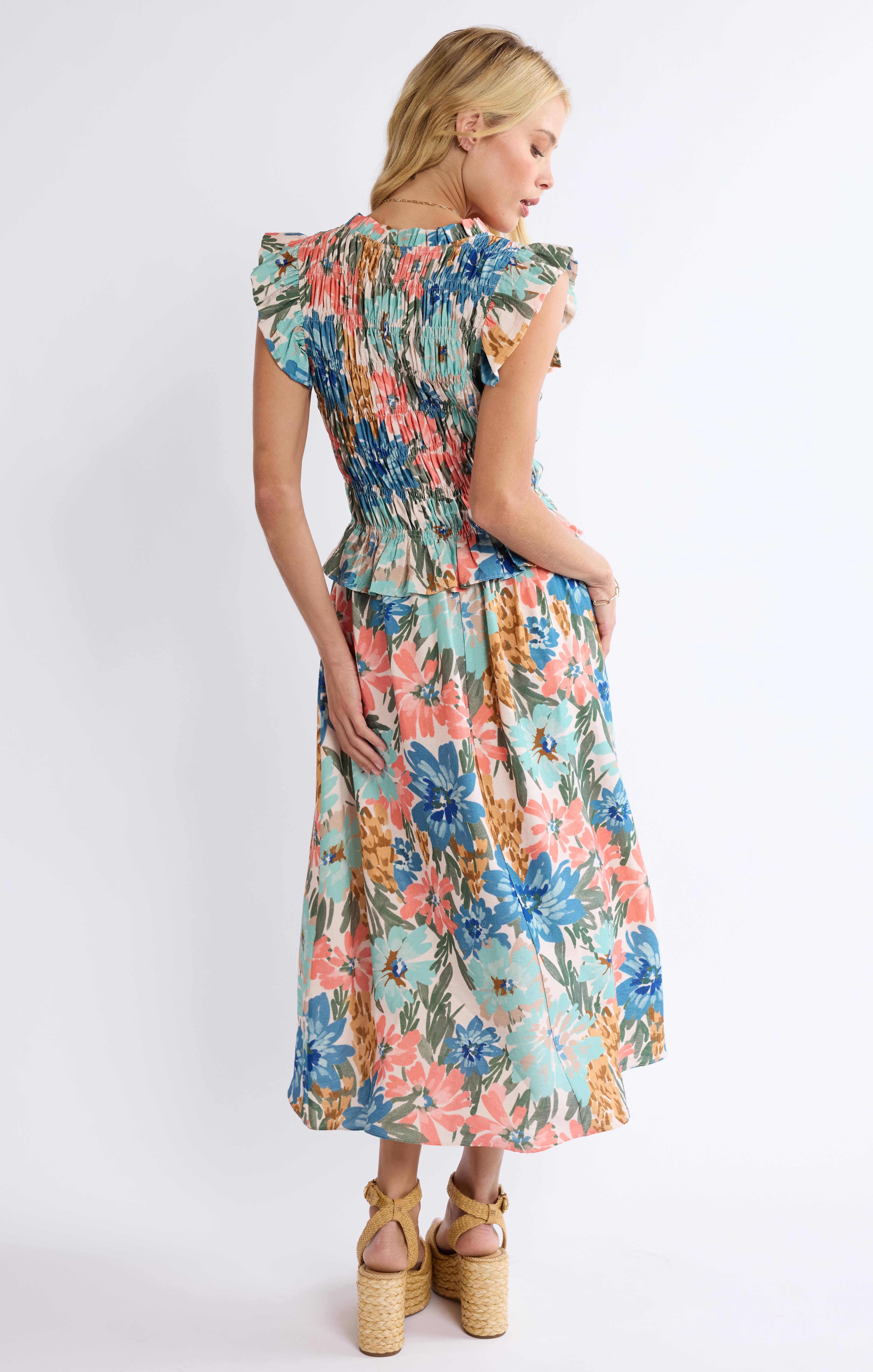 Sage The Label - Vendita all'ingrosso Vestito - Donna - Abito Midi con Corpino a Nido d'Ape Locale:MULTI5