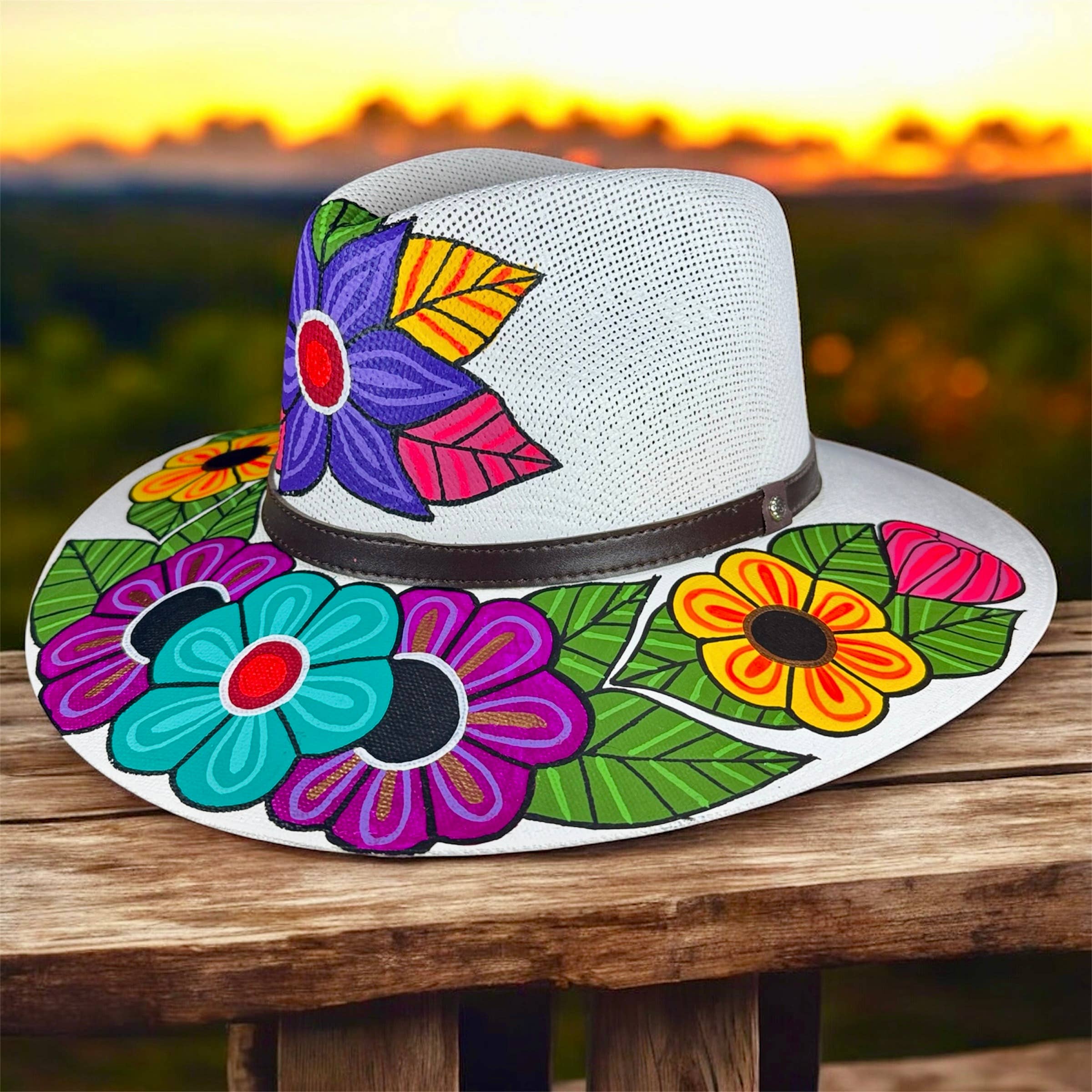 GMCE Global Trading, LLC - Wholesale Fedora - Unisex - Floral Hand-Painted Palm Straw Fedora Hat 1