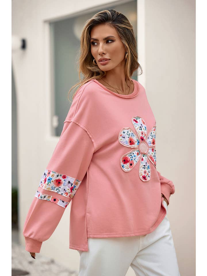 Little Daisy Closet - Wholesale Sweatshirt - Women's - LDC Rose Floral Applique Pullover Sweatshirt| S-4X4