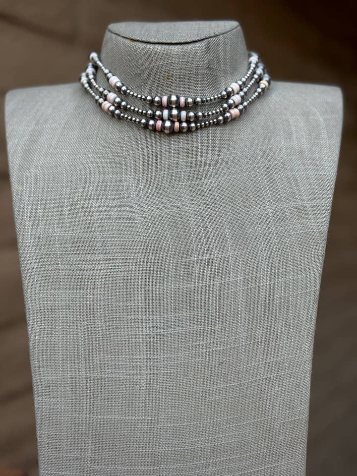 Handgjord rosa konk och sterlingsilver 3-8 mm pärlhalsband 14" för wholesale av Nizhonitradersllc