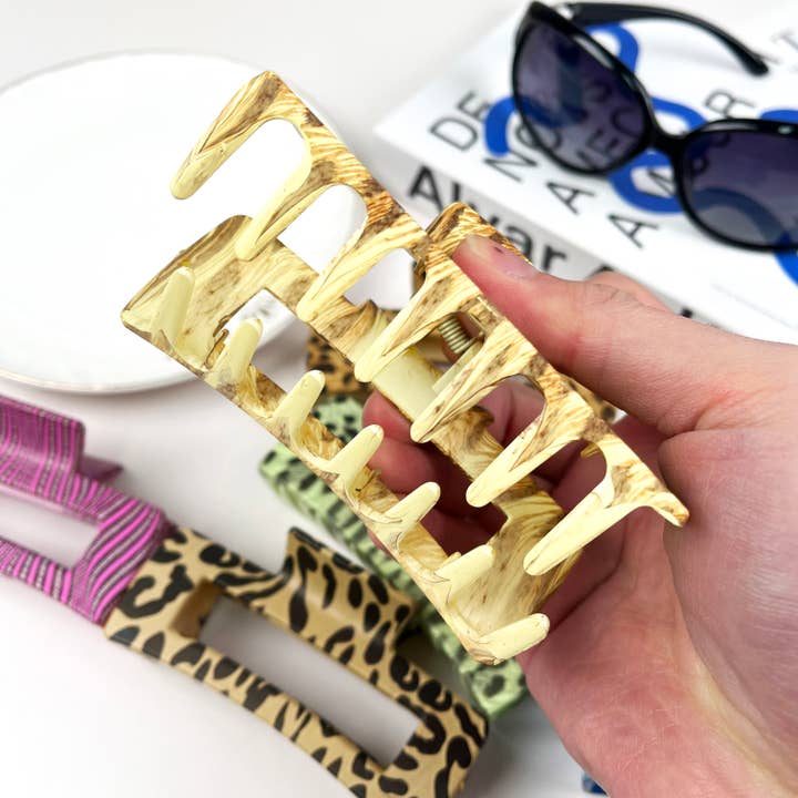 SoapElenGlen - Venta al por mayor Horquilla para el pelo - Mujer - Pinza rectangular para el pelo con estampado de leopardo a rayas2