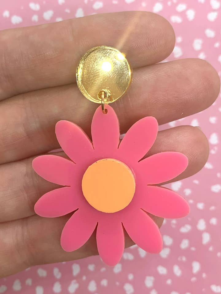 Daisy Earrings Pink for wholesale by Birdie Bananas