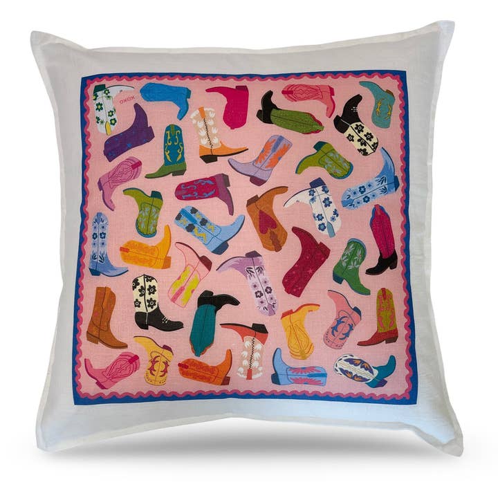 Cojín con reborde blanco Boot Love XOXO 22x22 para venta al por mayor de Nicolette Mayer Collection