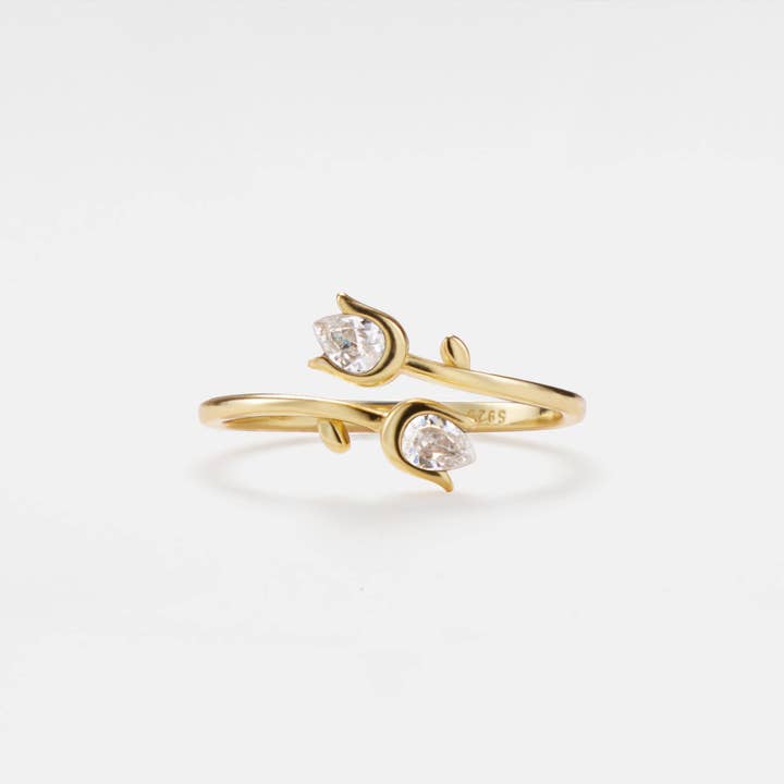 Perimade & Co. LLC - Wholesale Multi-Stone Ring - Tulip Flower Stacking Bypass Ring in 925 Sterling Silver