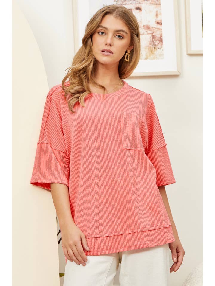 Andrée by Unit - Wholesale Blouse - Women's - Half Sleeve Relaxed Pocket Blouse