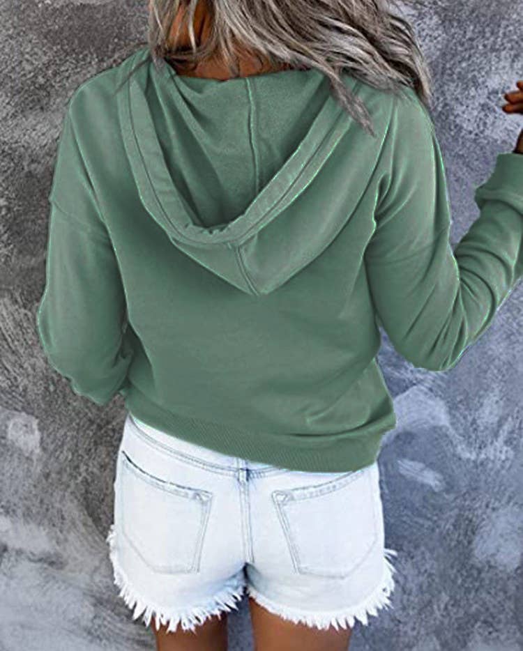 HIDDENBRAND - Wholesale Hoodie - Women's - Large Pockets Half Buttoned Hooded Sweatshirt20