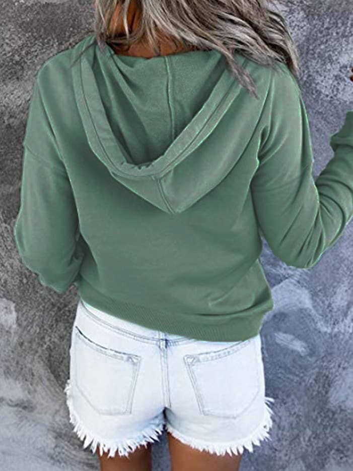 HIDDENBRAND - Wholesale Hoodie - Women's - Large Pockets Half Buttoned Hooded Sweatshirt20