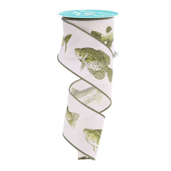 General Wholesale Inc - Wholesale Ribbon - Gift Wrapping - 2.5"X10YD LARGE FRESH WATER FISH - CREAM/GREEN - RGF1612C20