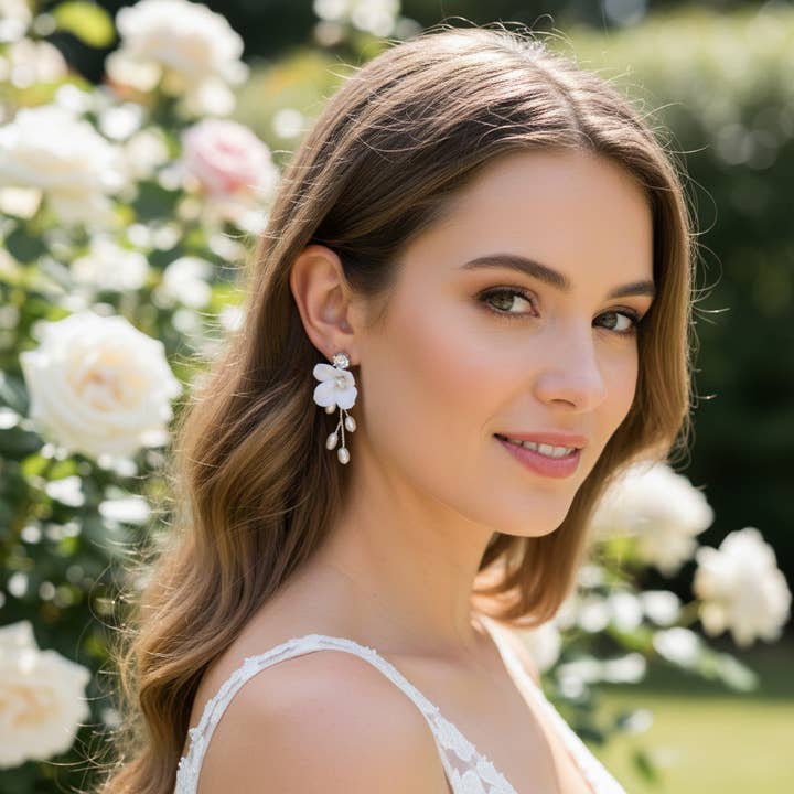 Athena Bridal Jewellery - Venta al por mayor Pendientes colgantes - PENDIENTES LILLIAN CON PERLAS DE AGUA DULCE - PLATA CZER6642