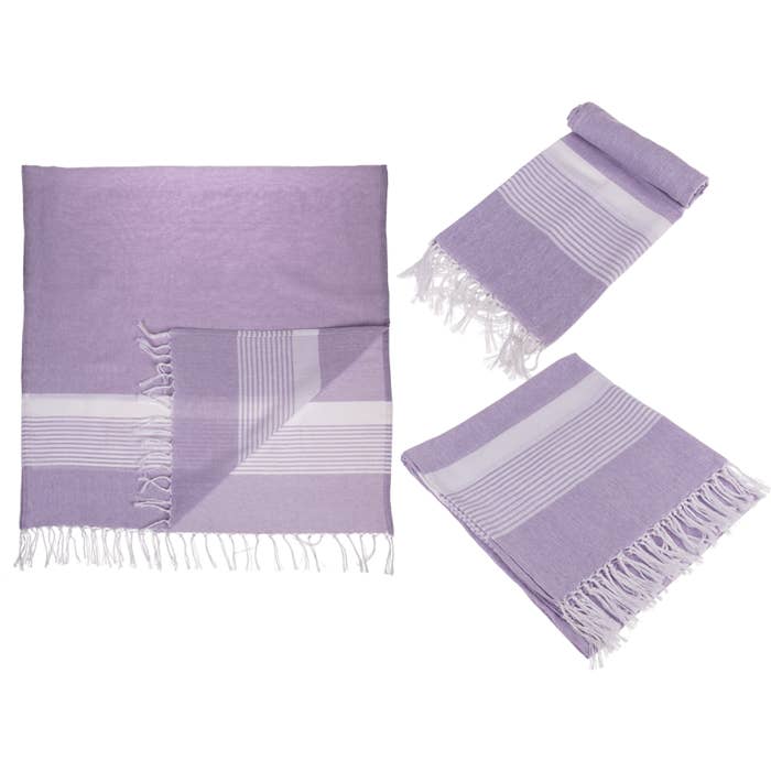 Wit/lavendelkleurige Fouta-handdoek (voor sauna en, voor wholesale door Out of the blue KG