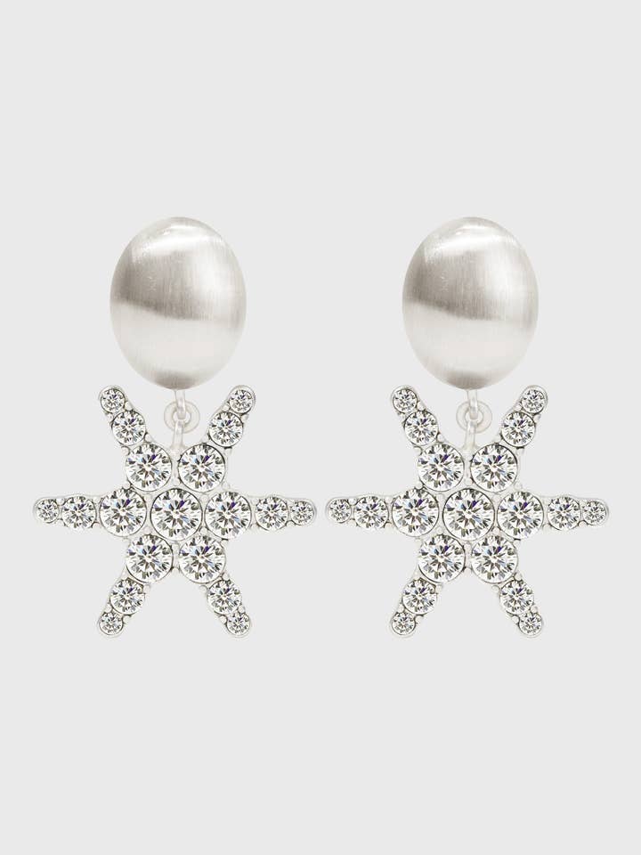 "Stella Clips" - Clips d'oreilles en forme d'étoile plaqués argent avec cristaux scintillants pour la vente par Filippa Firenze
