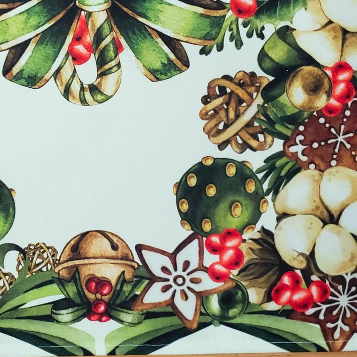 Set of 4 Placemats Beige Christmas Bow Wreath Cloth Waterproof 17" by 13" for wholesale by Maison Charlo