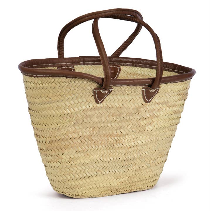 Oval Straw Tote w/ Leather Side Handles 18L for wholesale by Willow Group