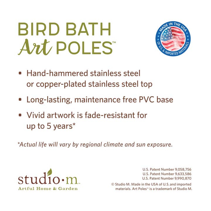 Studio M - Wholesale Bird Bath - Spring Hummingbird Garden Bird Bath (Stainless Steel Top)