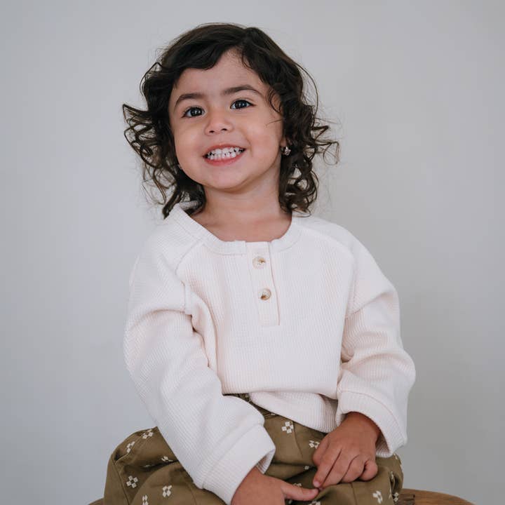 Waffle Henley Long Sleeve - Ivory for wholesale by Rivi & Kin