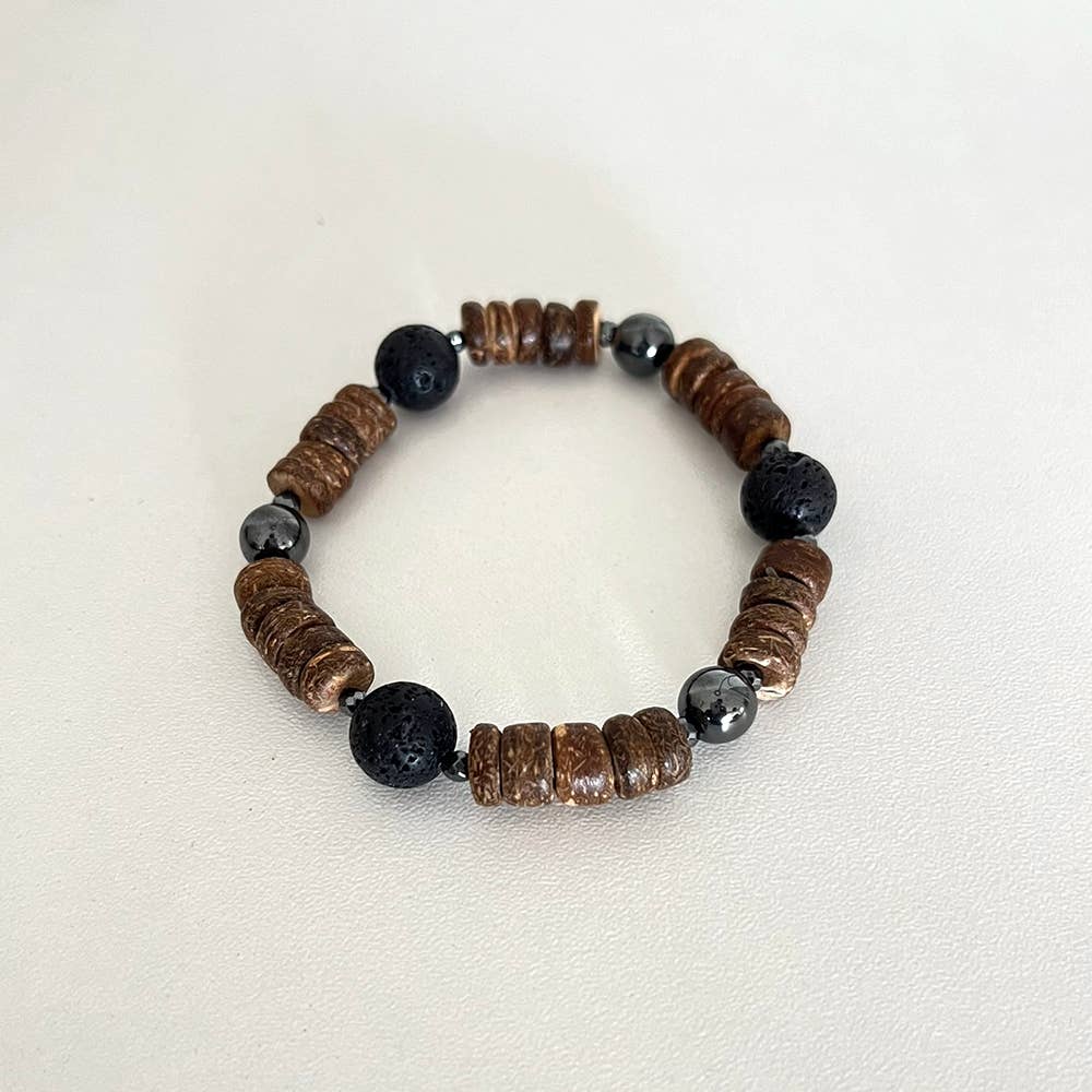 VIE – wholesale Beaded bracelet – Coconut Rondelle Beads Bracelet, with Oil Diffuser Lava Rock2