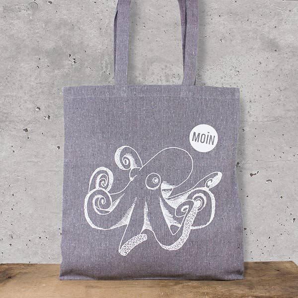 Bolsa de algodón reciclado con diseño de pulpo para venta al por mayor de Bow & Hummingbird