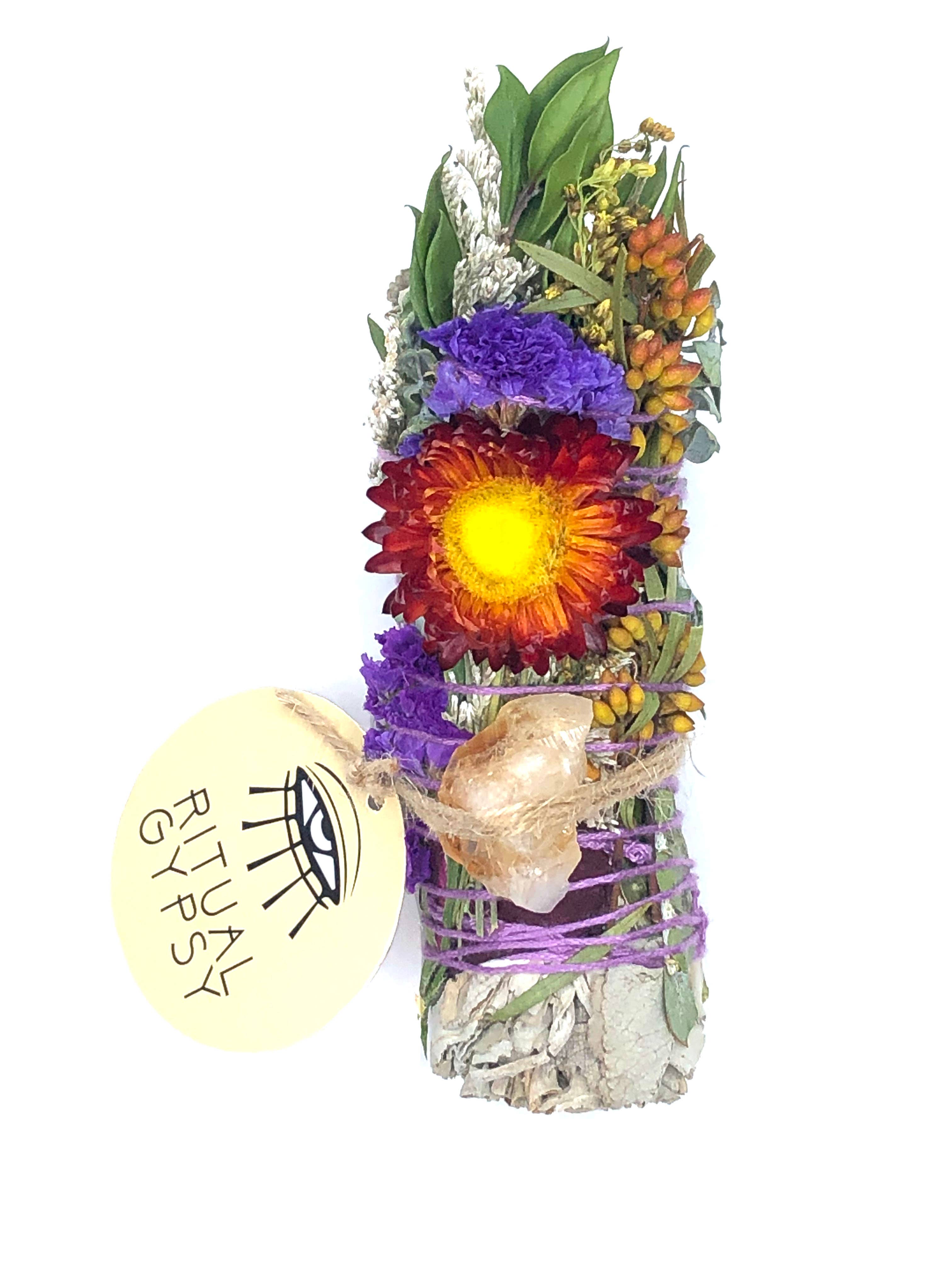 RITUAL GYPSY SAGE WANDS - Vendita all'ingrosso Salvia - BACCHETTE RITUALI SALVIA DA 4" (24 OPZIONI DI CRISTALLO)5