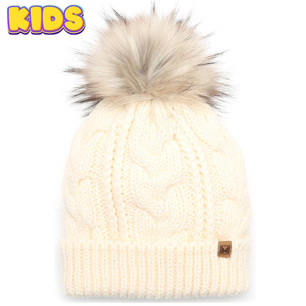 Fashion City - Wholesale Beanie - Kids - Kid's Cable Knitted Faux Fur Pom Beanie Hat1