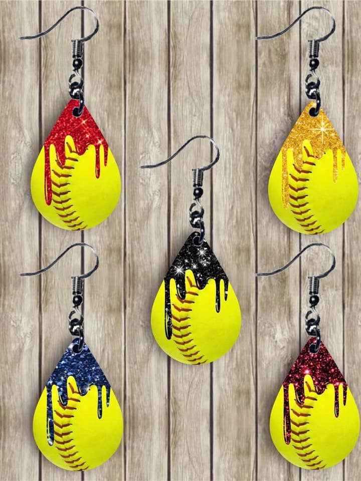 SOFTBALL DRIPS EARRINGS for wholesale by A Deane Dream