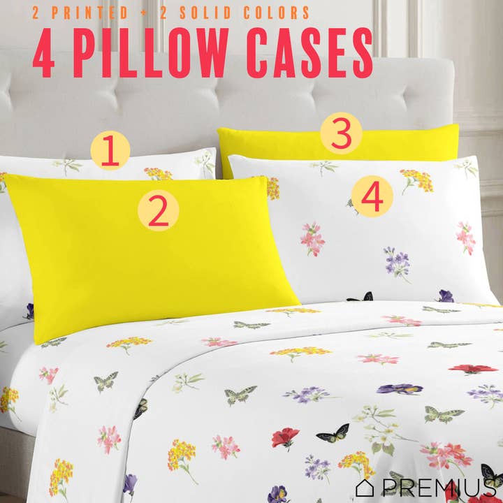 ShopBobbys - Wholesale Sheet Set - PREMIUS Butterfly Soft Wrinkle-Free Microfiber Sheet Set, White-Multi3