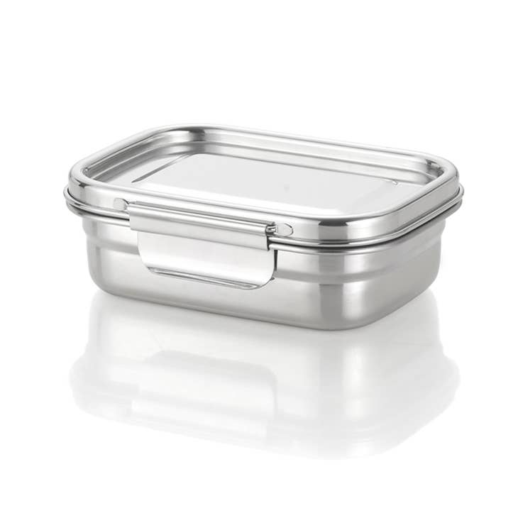 Stainless Steel Rectangular Airtight Food Storage Container with Bamboo  Lid- 1200 ml / 40 oz