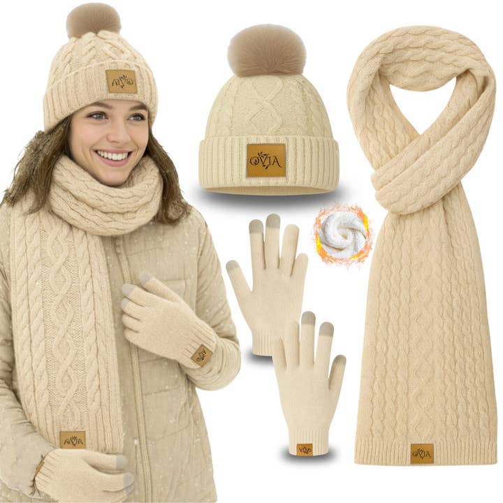 Ensemble d'Hiver en Tricot avec Bonnet, Écharpe et Gants Tactiles pour la vente par 9541-7507 Québec Inc. ( ComfortX Canada)