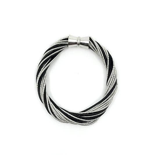 Sea Lily - Wholesale Bangle Bracelet - 596 - Silver and Black Twist Bracelet with Magnetic Clasp0