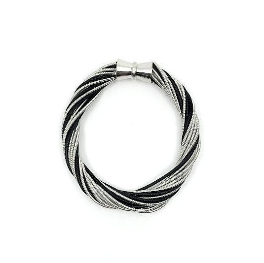 Sea Lily – wholesale Bangle bracelet – 596 - Silver and Black Twist Bracelet with Magnetic Clasp0