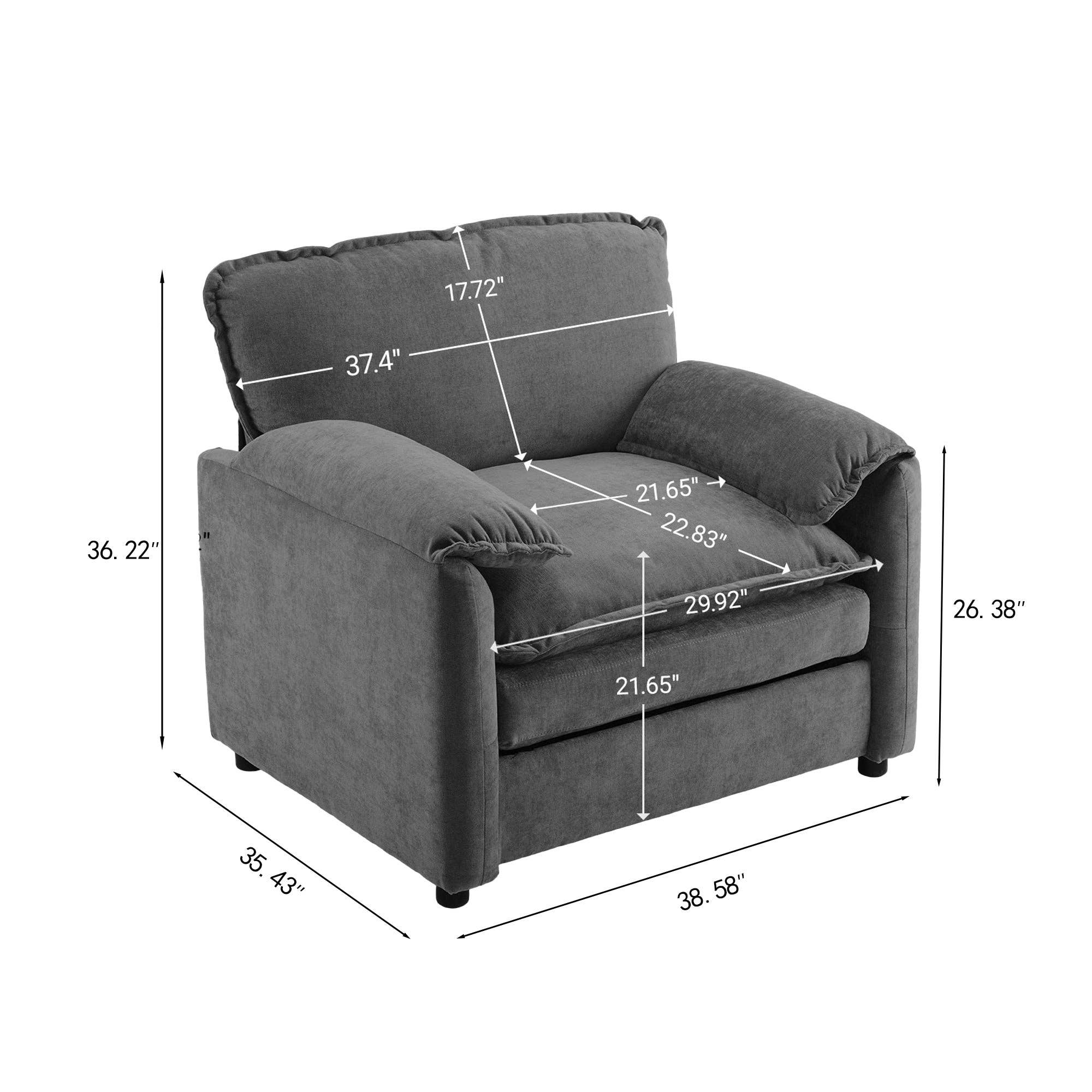 HOMYCASA DESIGN INC - Vente Chaises - Fauteuil Lounge en Chenille Moelleuse - Grand Fauteuil de Lecture avec Coussins Épais, Support Dossier Haut, Gris2