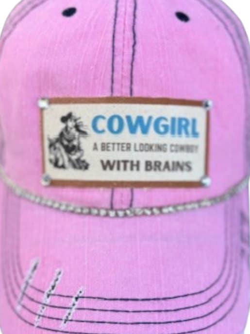 (#257) "SOMETIMES A COWGIRL-COWBOY" DISTRESSED TRUCKER HAT for wholesale by Jana's Flannels