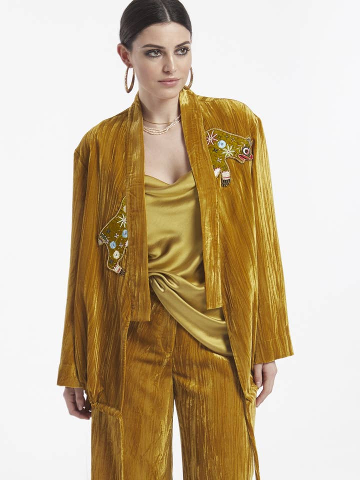 CRUSHED VELVET ASYMMETRICAL JACKET for wholesale by OKY