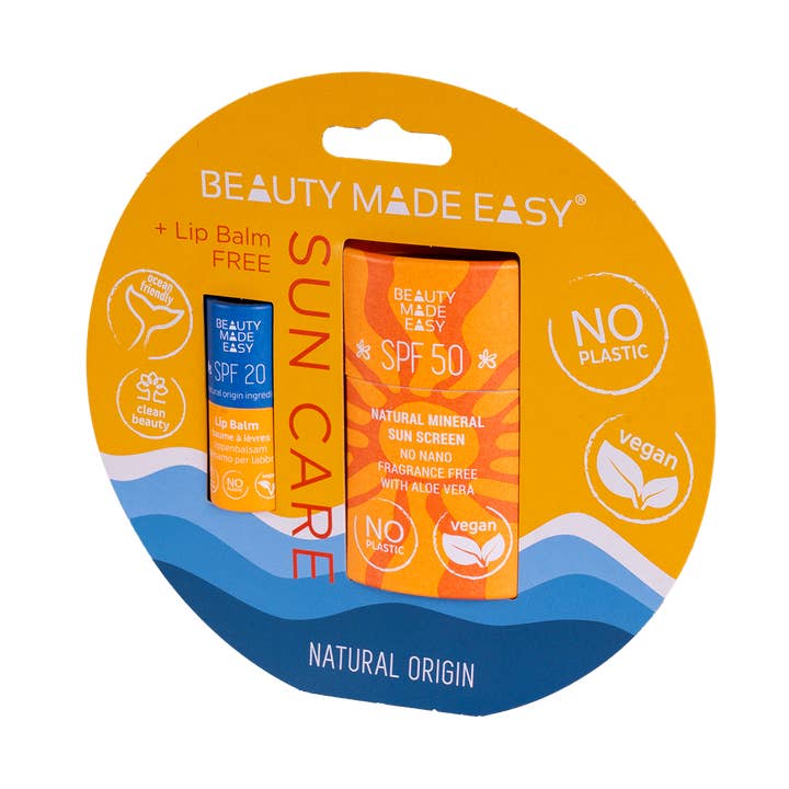 Promo Pack Sun Care con SPF 50 + Balsamo labbra SPF 20 per la vendita all'ingrosso da parte di Beauty Made Easy Le Papier