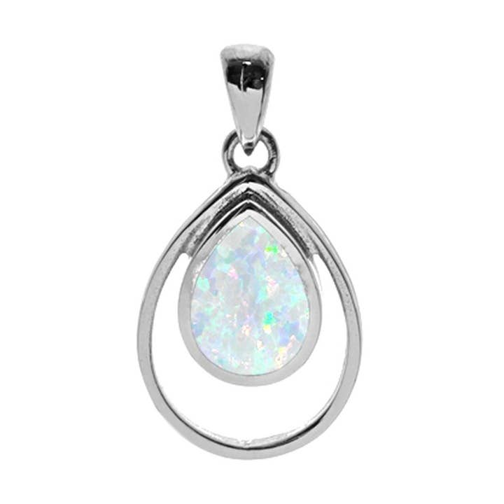 Antoinette Tropfenform weißer Drahtumrandung Anhänger für den Großhandel von Kali Ma Designs - Sterling Silver Jewellery