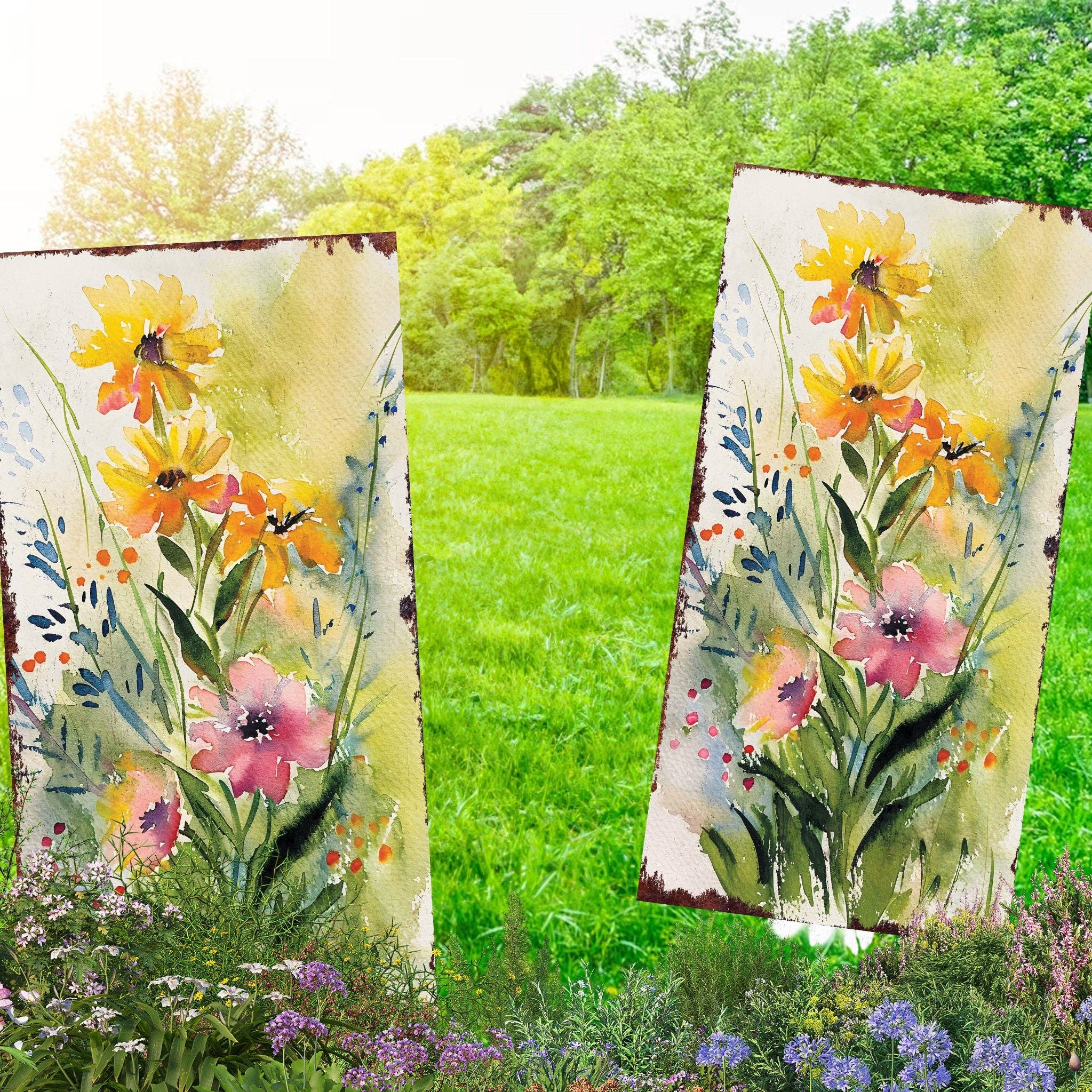 TX USA Corporation - Wholesale Garden/Lawn Stake - 30in Spring Wildflower Garden Stake | Vibrant Watercolor Outdoor Art4