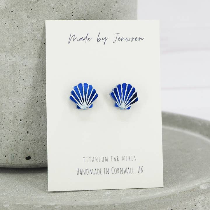 Small Blue marble shell studs for wholesale by MadebyJenWren