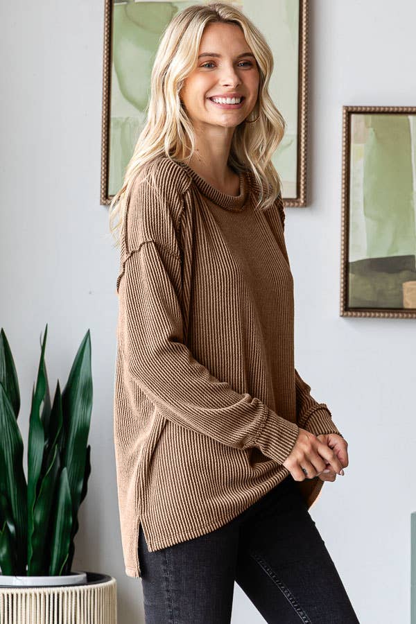 7th Ray - Wholesale Tunic - Women's - Women's Textured Rib Knit Top with Split Sides T564015