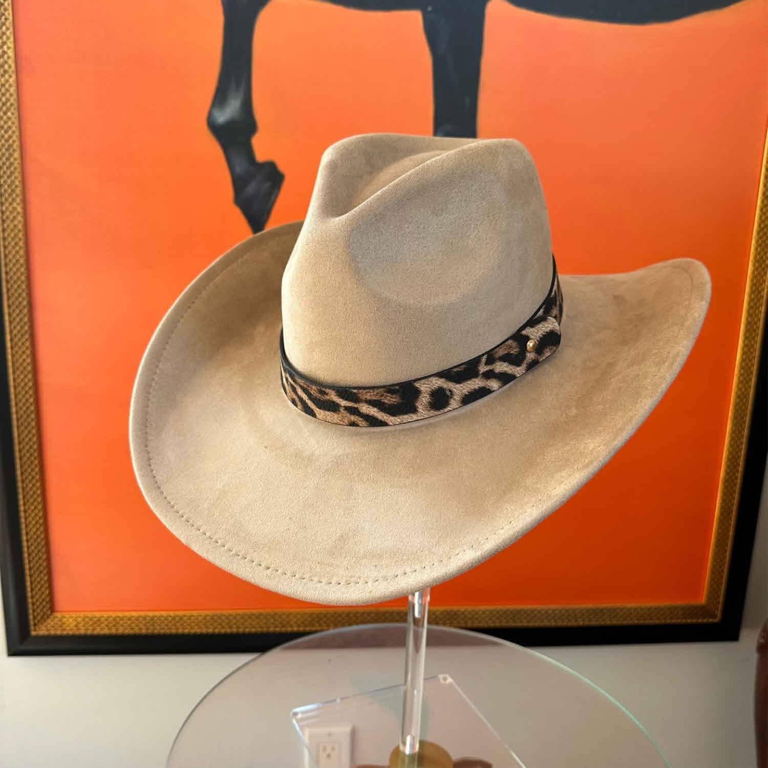 Bella Betty - Wholesale Cowboy Hat - Women's - Fashion Vegan Suede Cowboy hat  W/ Leopard Belt 20