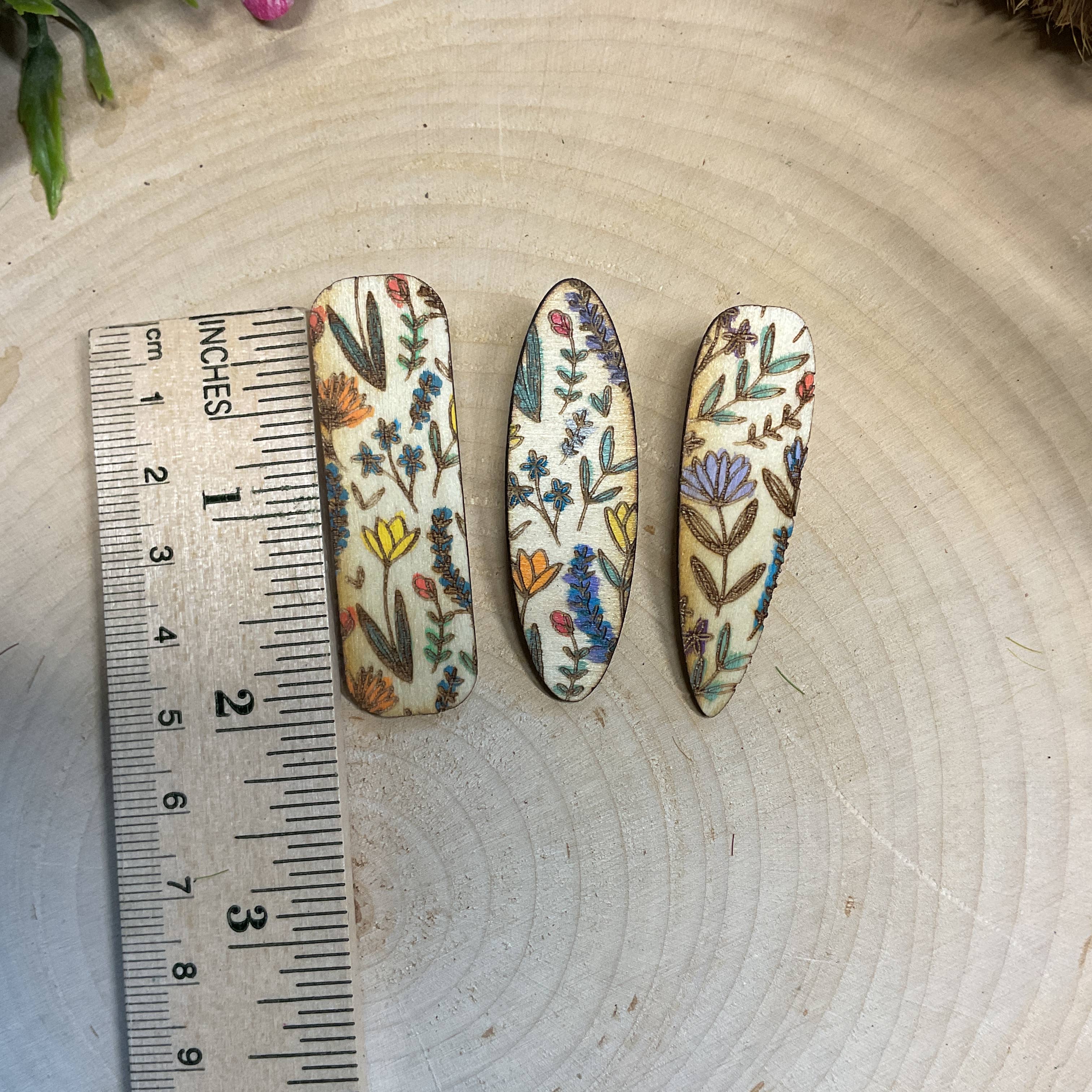 National Parks and Beyond - Wholesale Hair Clip - Women's - Flower Garden Wooden Alligator Hair Clips in 2-inch long2