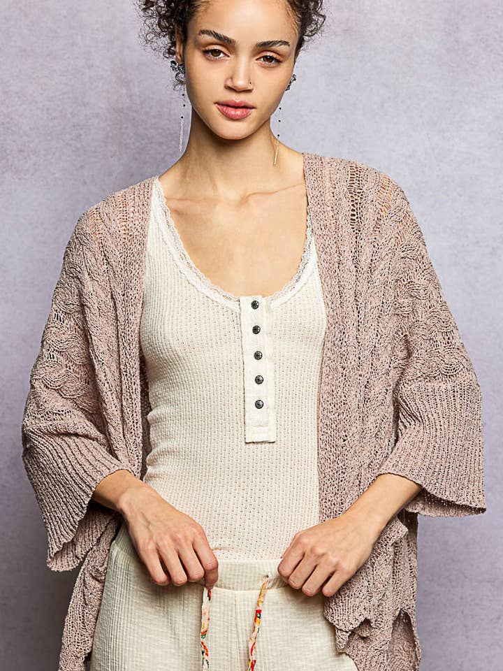 Short Sleeve Cable Acrylic Thin Sweater Cardigan SALE for wholesale by Pol Clothing