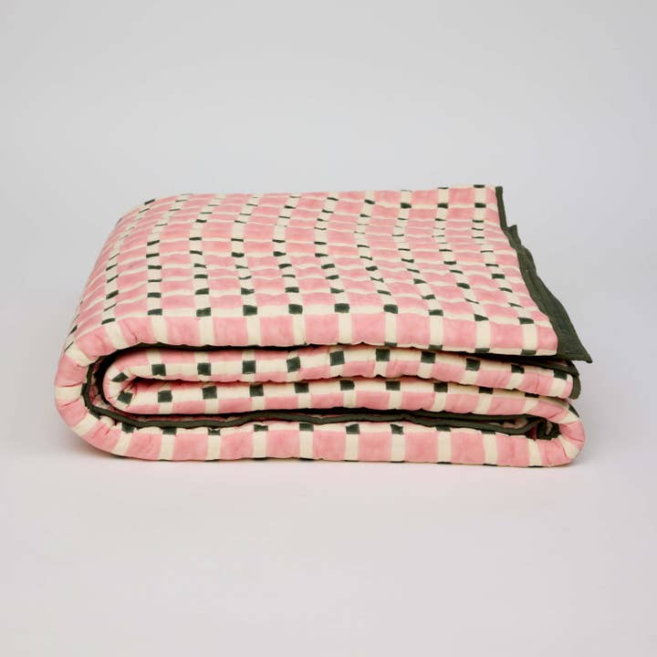 TRAPUNTA CON STAMPA A BLOCCHI - SCACCHIERA ROSA-OLIVA per la vendita all'ingrosso da parte di Craft Boat