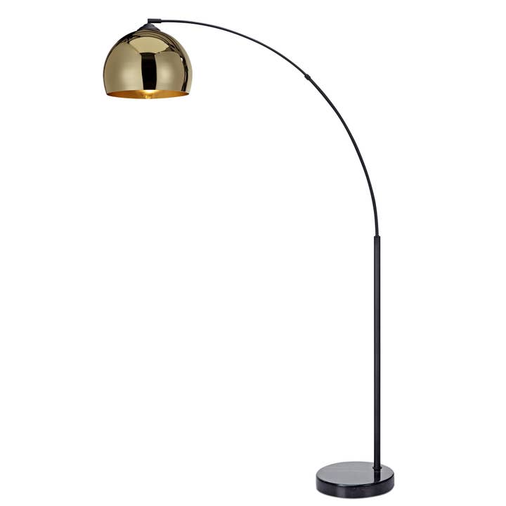Arquer Arc Floor Lamp With Gold Shade And Black Marble Base for wholesale by Teamson