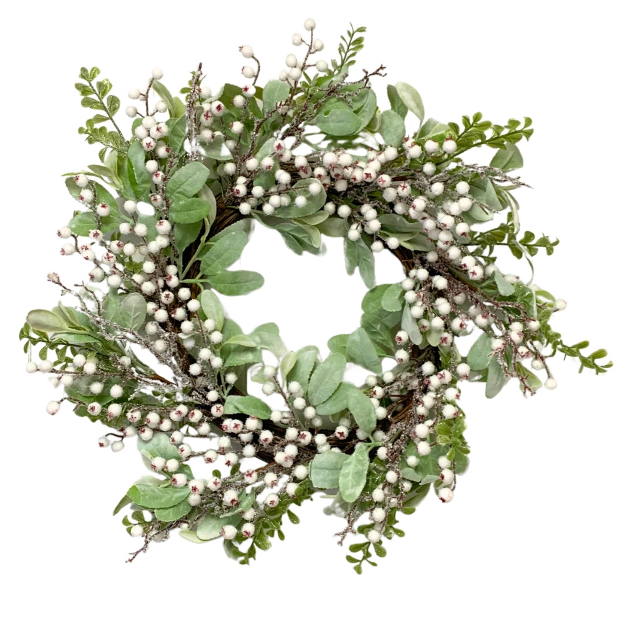 David Christopher's Collection - Wholesale Wreath - Winter Frost Lambs Ear Boxwood Wreath 24"0